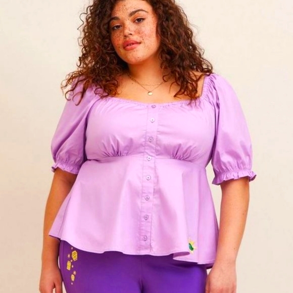 ❤️NWT VINTAGE TORRID TANGLED RAPUNZEL DISNEY PRINCESS BLOUSE PLUS SIZE SHIRT TOP - Picture 10 of 14